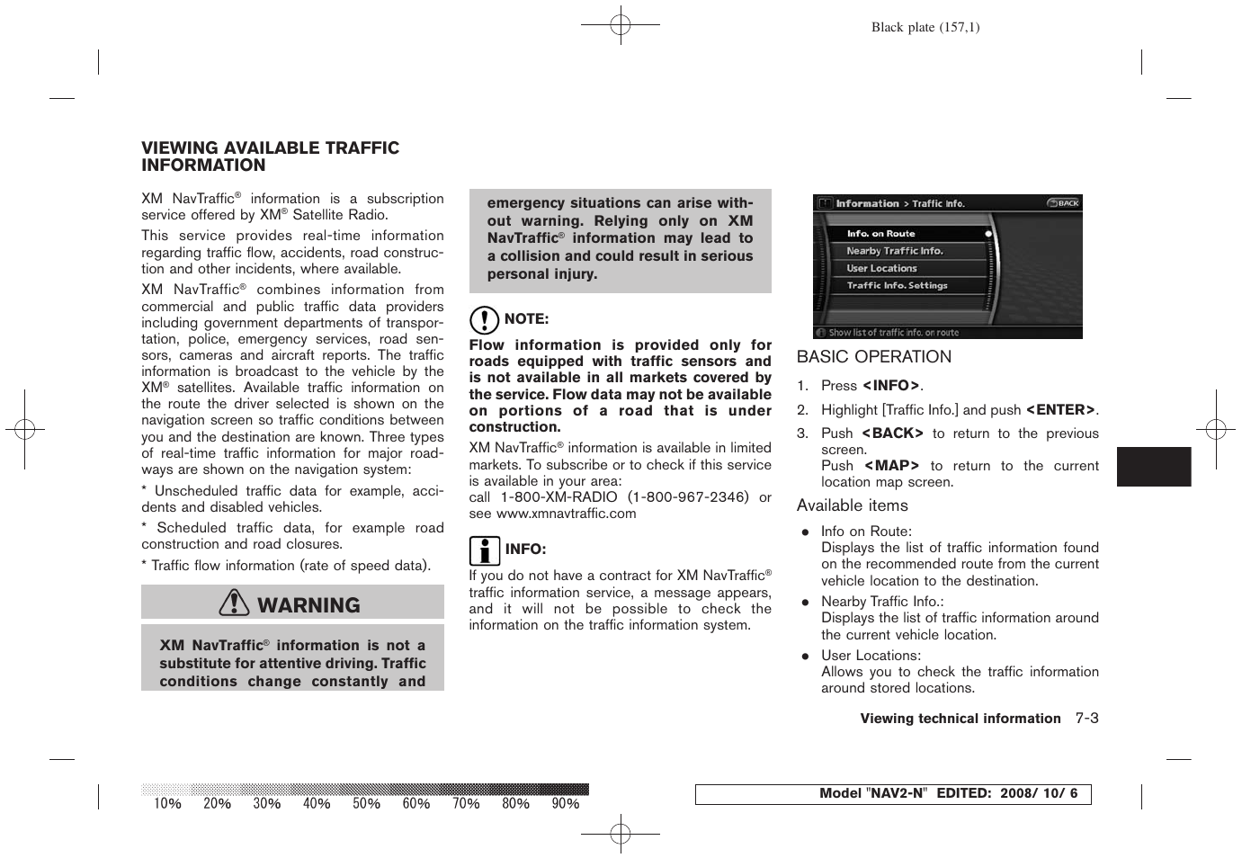 Viewing available traffic information -3, Basic operation -3, Warning | NISSAN 2009 Murano User Manual | Page 153 / 264