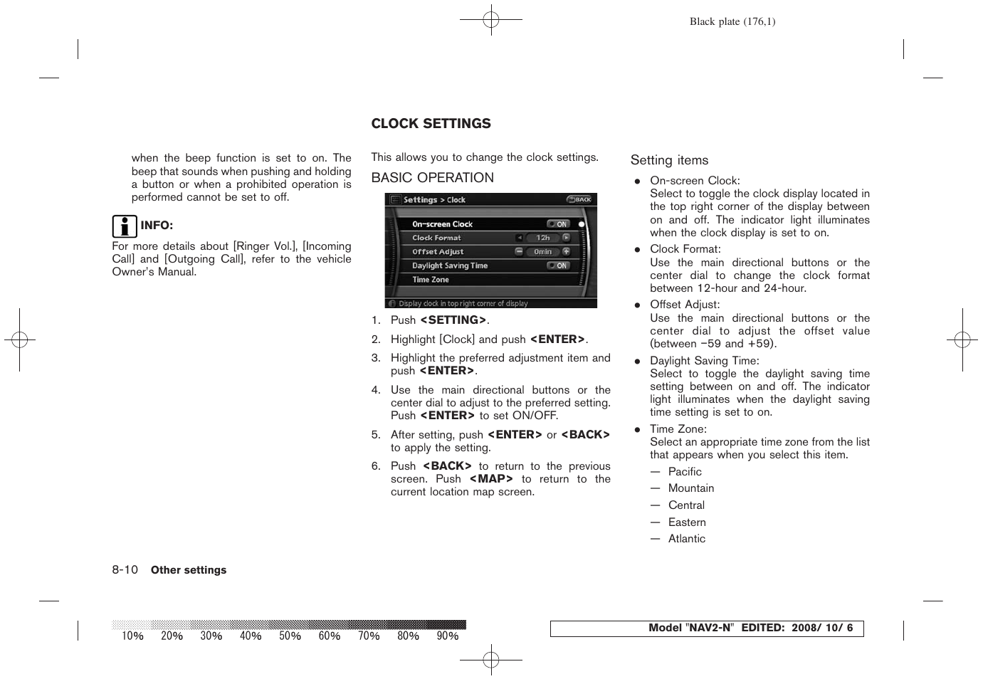 Clock settings -10, Basic operation -10 | NISSAN 2009 Murano User Manual | Page 170 / 264