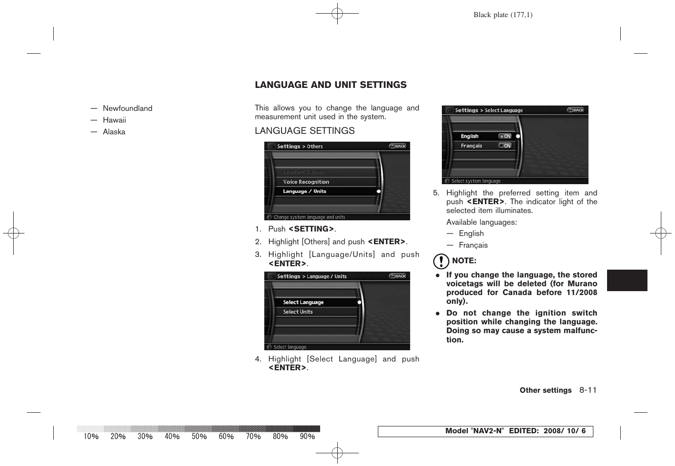 Language and unit settings -11, Language settings -11 | NISSAN 2009 Murano User Manual | Page 171 / 264