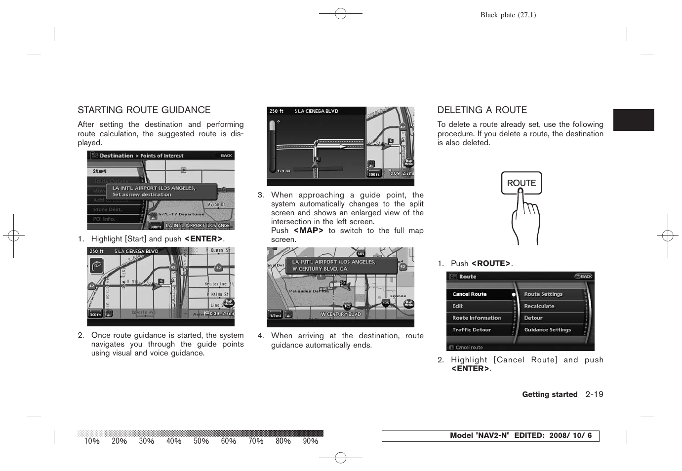 Starting route guidance -19 deleting a route -19 | NISSAN 2009 Murano User Manual | Page 25 / 264
