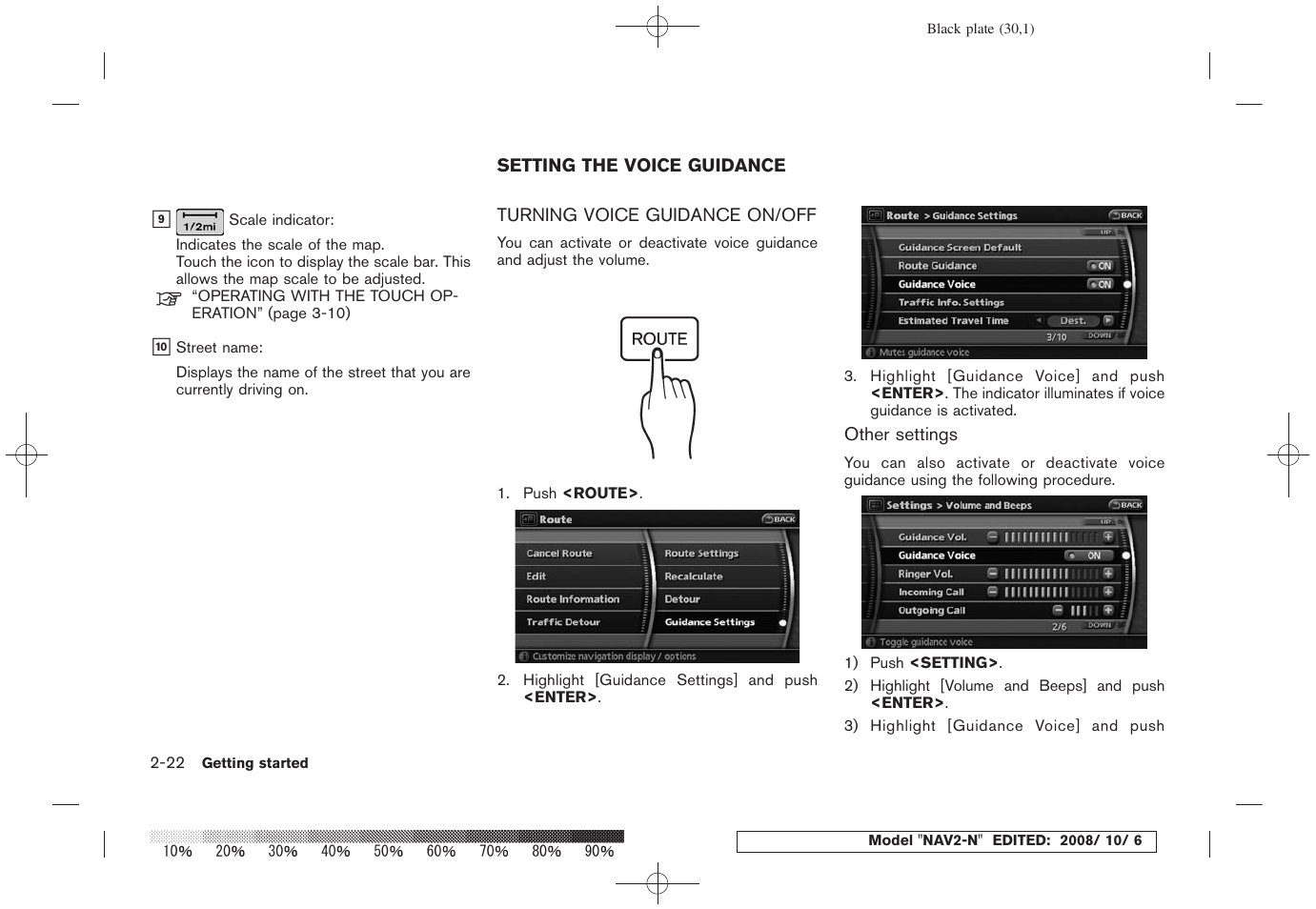 Setting the voice guidance -22, Turning voice guidance on/off -22 | NISSAN 2009 Murano User Manual | Page 28 / 264