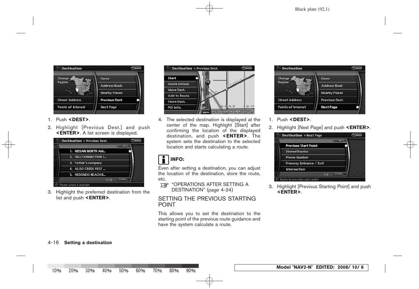 Setting the previous starting point -16 | NISSAN 2009 Murano User Manual | Page 90 / 264
