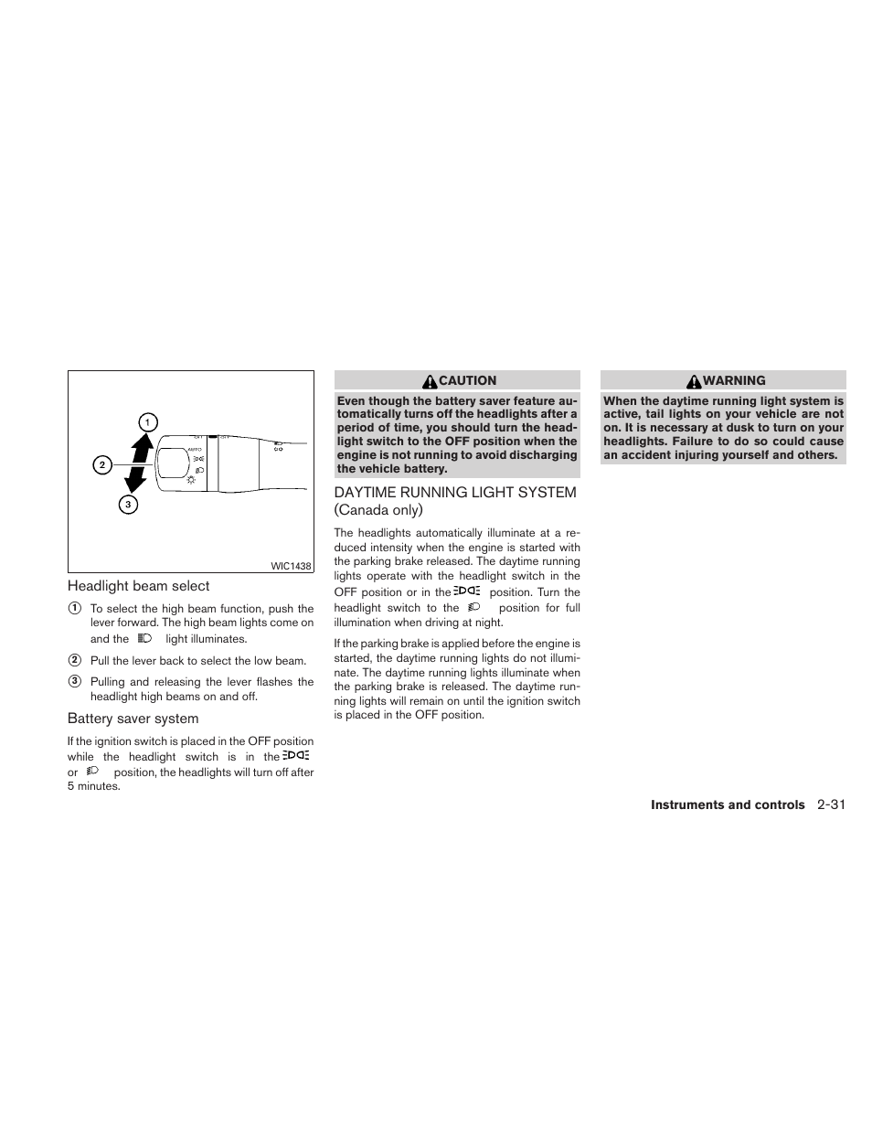 Daytime running light system (canada only) -31 | NISSAN 2010 Maxima User Manual | Page 104 / 458