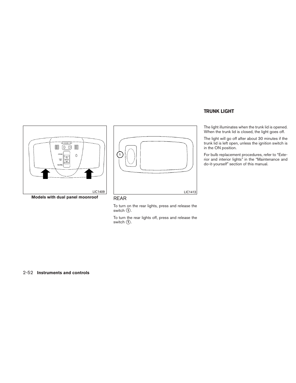 Rear -52, Trunk light -52 | NISSAN 2010 Maxima User Manual | Page 125 / 458