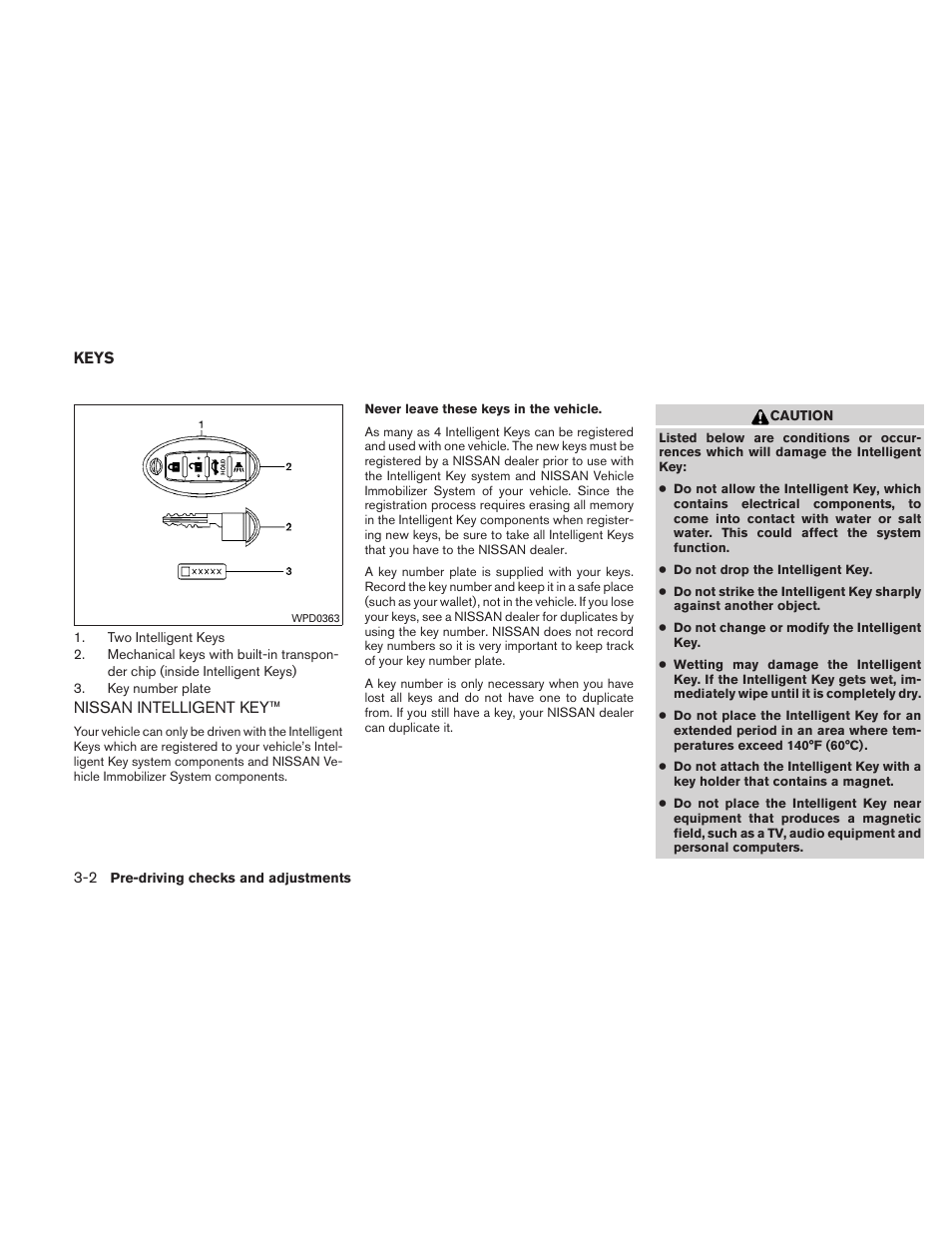 Keys -2, Nissan intelligent key™ -2 | NISSAN 2010 Maxima User Manual | Page 131 / 458