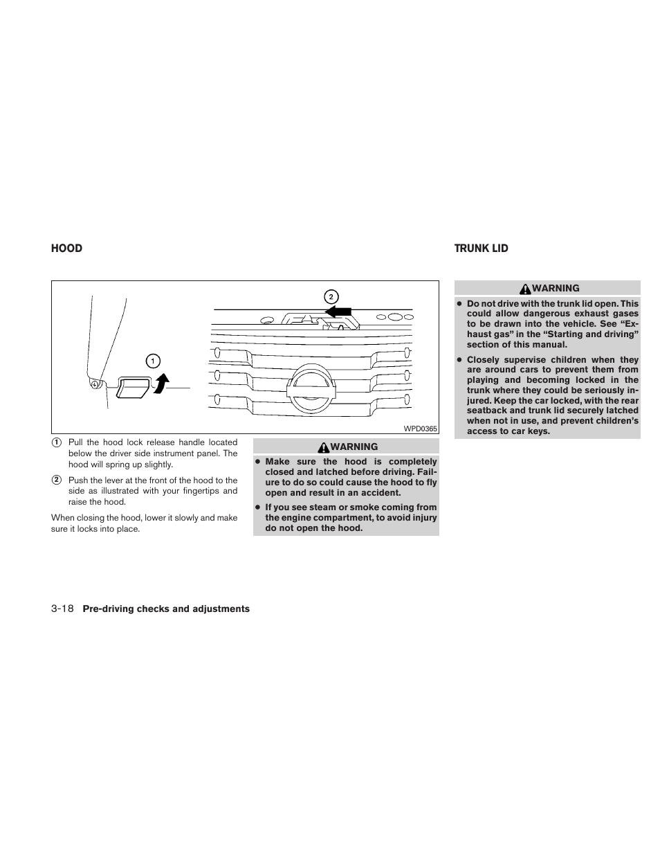 Hood -18 trunk lid -18 | NISSAN 2010 Maxima User Manual | Page 147 / 458