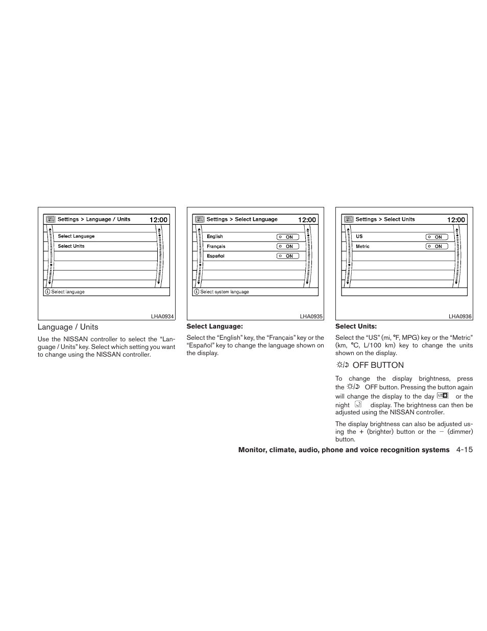 Off button -15 | NISSAN 2010 Maxima User Manual | Page 176 / 458