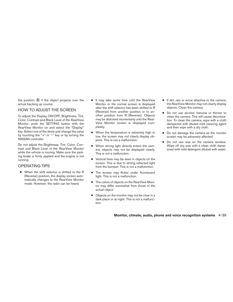 How to adjust the screen -39 operating tips -39 | NISSAN 2010 Maxima User Manual | Page 200 / 458