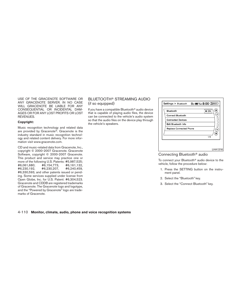 Bluetooth, Streaming audio (if so equipped) -110 | NISSAN 2010 Maxima User Manual | Page 271 / 458