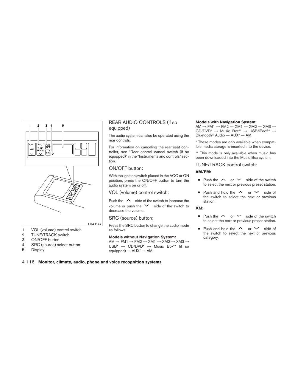 Rear audio controls (if so equipped) -116 | NISSAN 2010 Maxima User Manual | Page 277 / 458