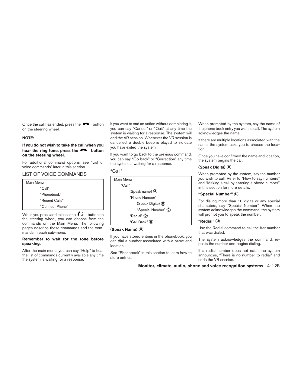 List of voice commands -125 | NISSAN 2010 Maxima User Manual | Page 286 / 458