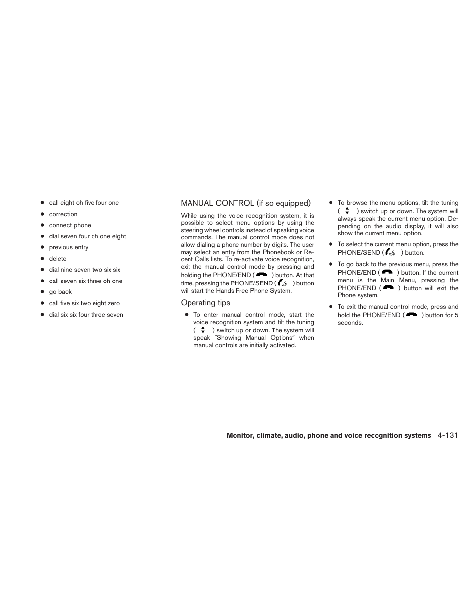 Manual control (if so equipped) -131 | NISSAN 2010 Maxima User Manual | Page 292 / 458