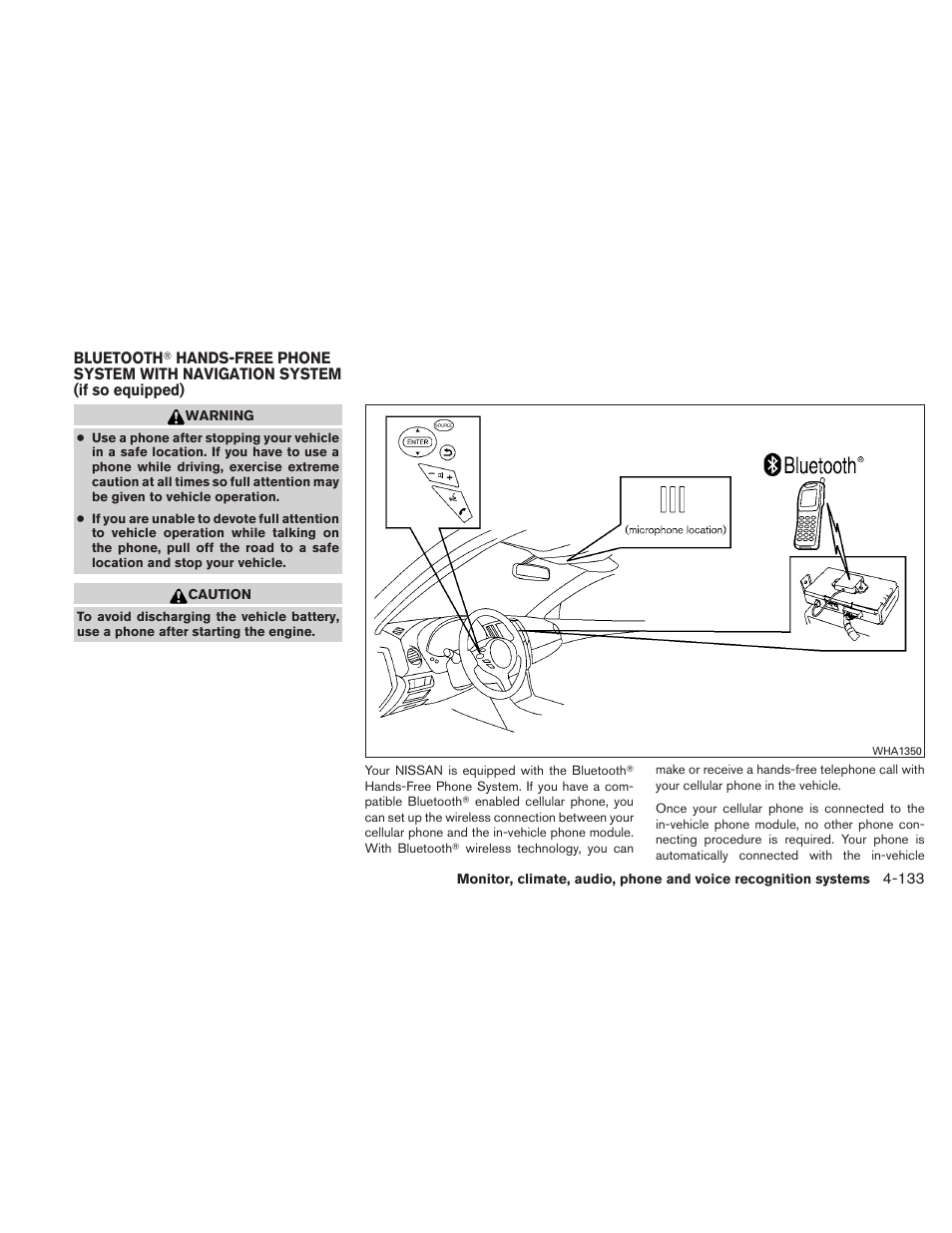 Bluetooth, Hands-free phone system with, Navigation system (if so equipped) -133 | NISSAN 2010 Maxima User Manual | Page 294 / 458