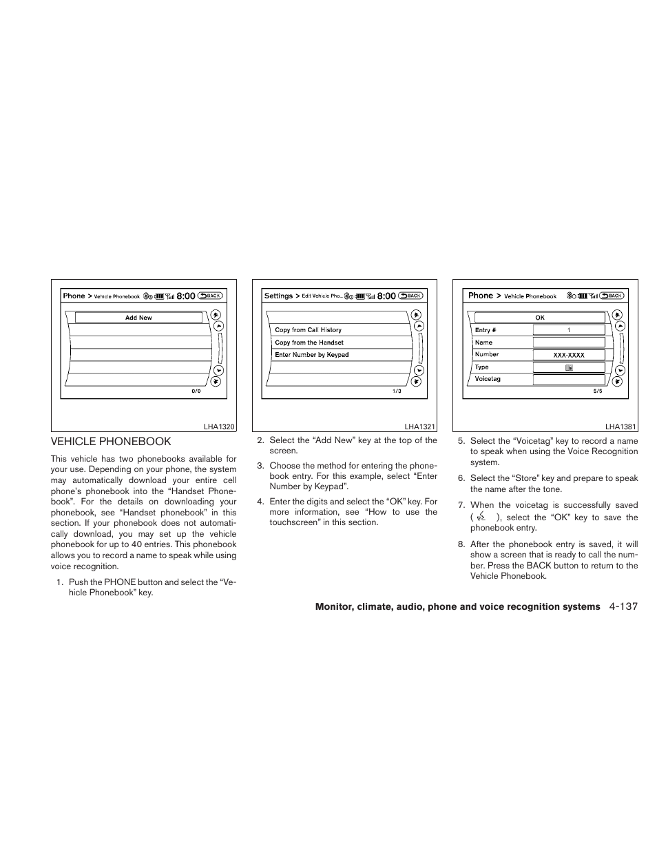 Vehicle phonebook -137 | NISSAN 2010 Maxima User Manual | Page 298 / 458