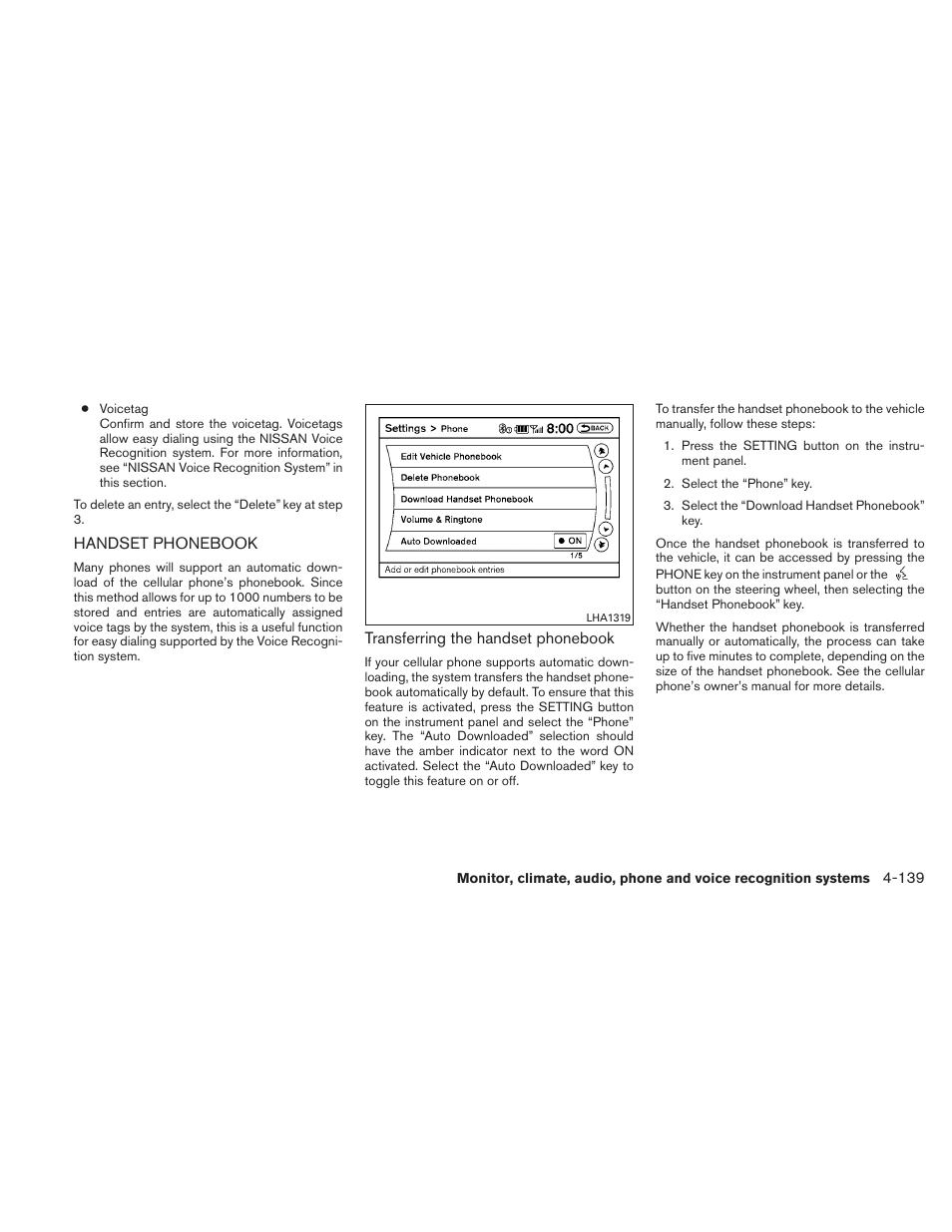 Handset phonebook -139 | NISSAN 2010 Maxima User Manual | Page 300 / 458
