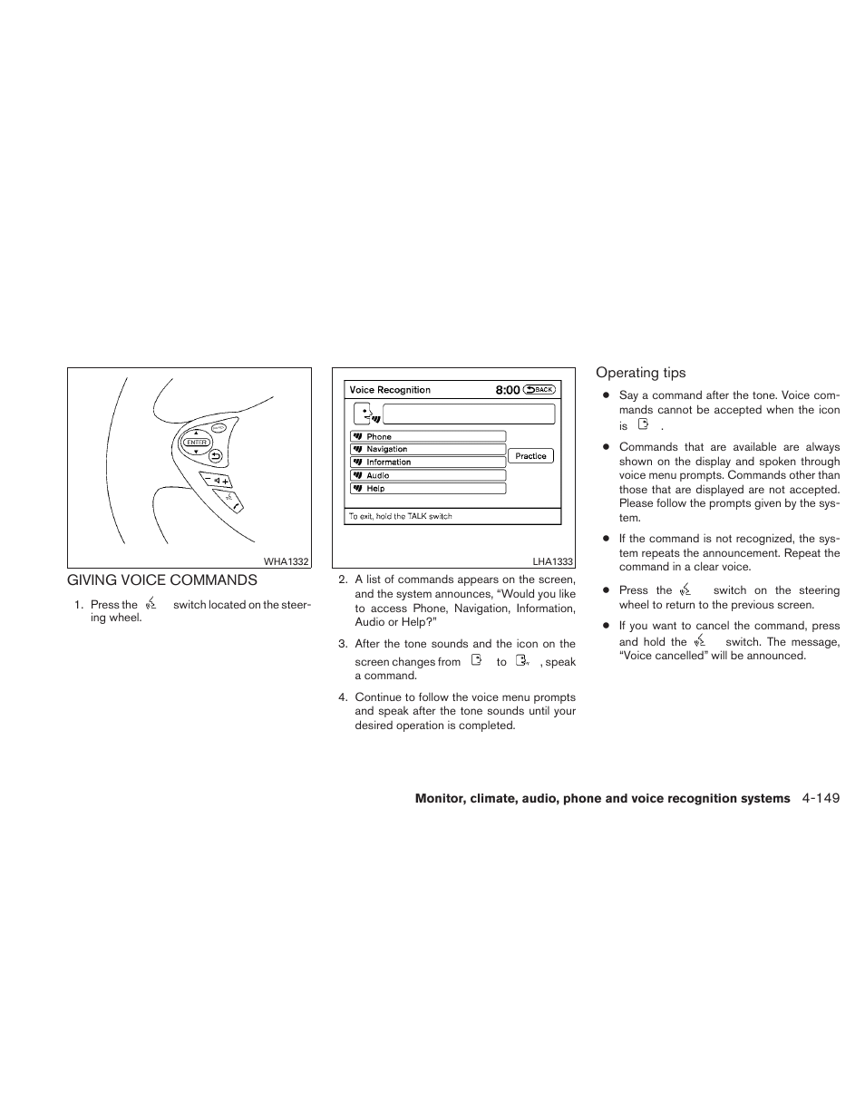 Giving voice commands -149 | NISSAN 2010 Maxima User Manual | Page 310 / 458