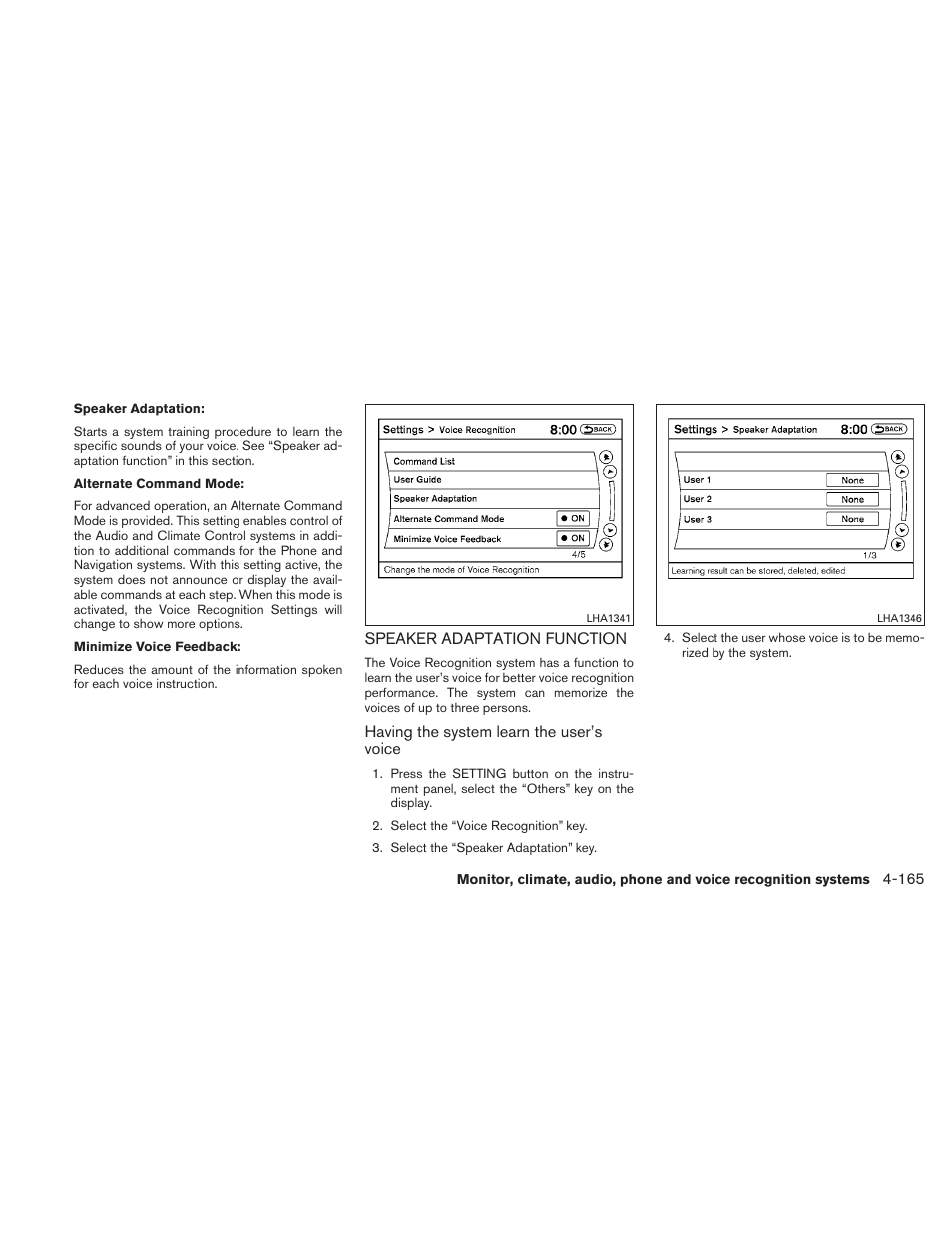 Speaker adaptation function -165 | NISSAN 2010 Maxima User Manual | Page 326 / 458