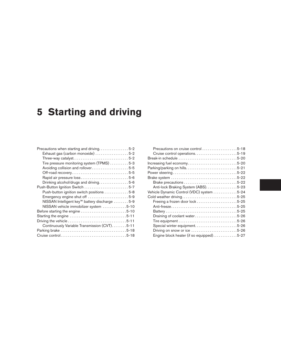 Starting and driving, 5 starting and driving | NISSAN 2010 Maxima User Manual | Page 330 / 458