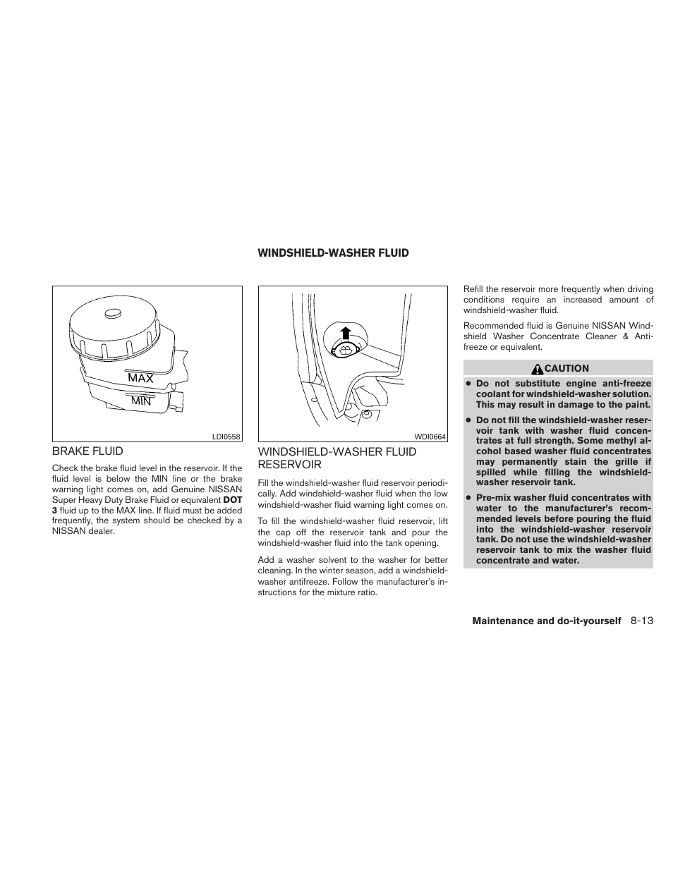 Brake fluid -13, Windshield-washer fluid -13, Windshield-washer fluid reservoir -13 | NISSAN 2010 Maxima User Manual | Page 392 / 458