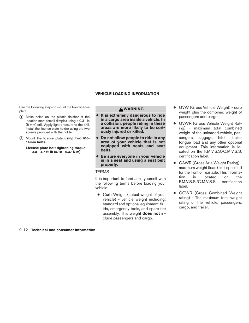 Vehicle loading information -12, Terms -12 | NISSAN 2010 Maxima User Manual | Page 433 / 458