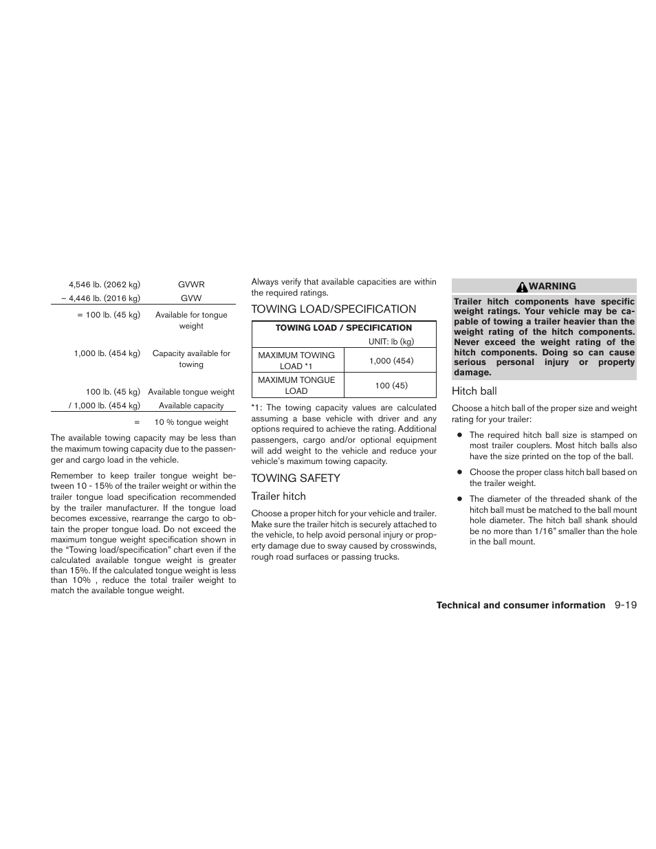 Towing load/specification -19 towing safety -19 | NISSAN 2010 Maxima User Manual | Page 440 / 458