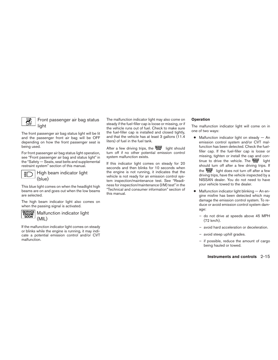 NISSAN 2010 Maxima User Manual | Page 88 / 458