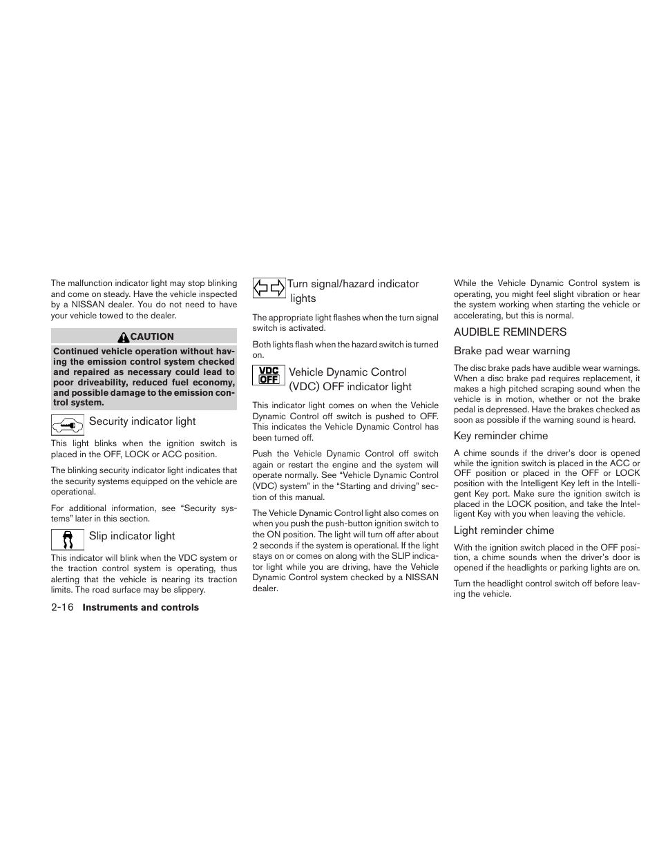 Audible reminders -16 | NISSAN 2010 Maxima User Manual | Page 89 / 458