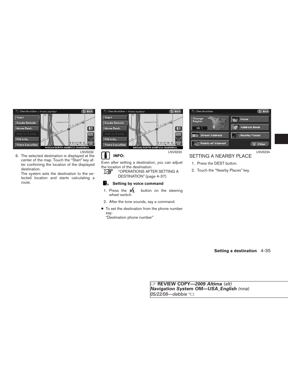 Setting a nearby place -35 | NISSAN 2009 Altima Coupe User Manual | Page 100 / 238