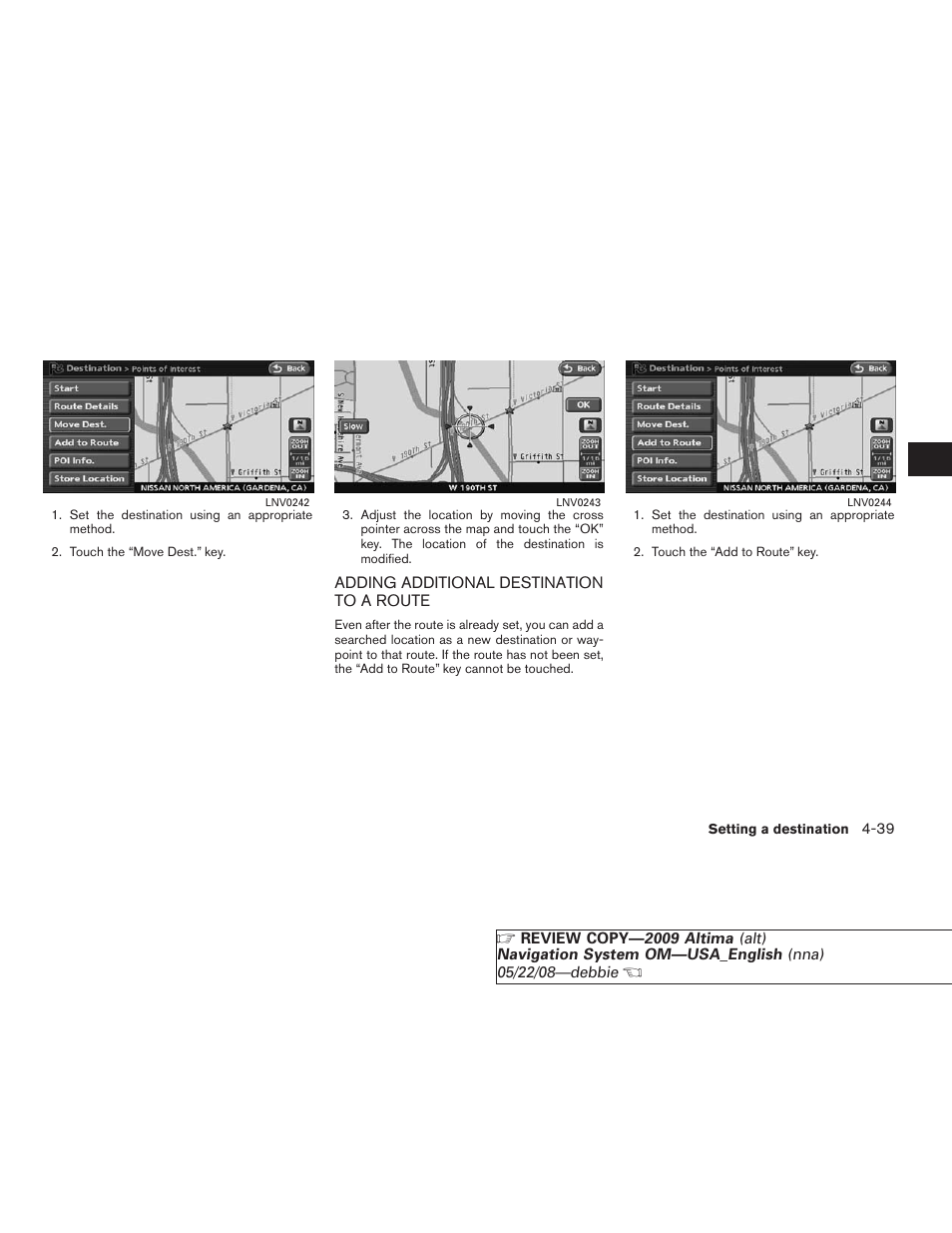 Adding additional destination to a route -39 | NISSAN 2009 Altima Coupe User Manual | Page 104 / 238