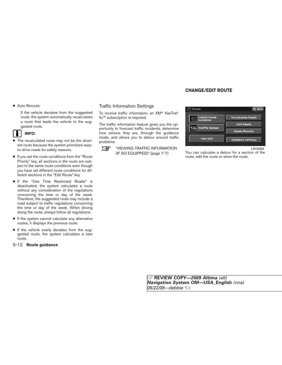 Change/edit route -12 | NISSAN 2009 Altima Coupe User Manual | Page 119 / 238