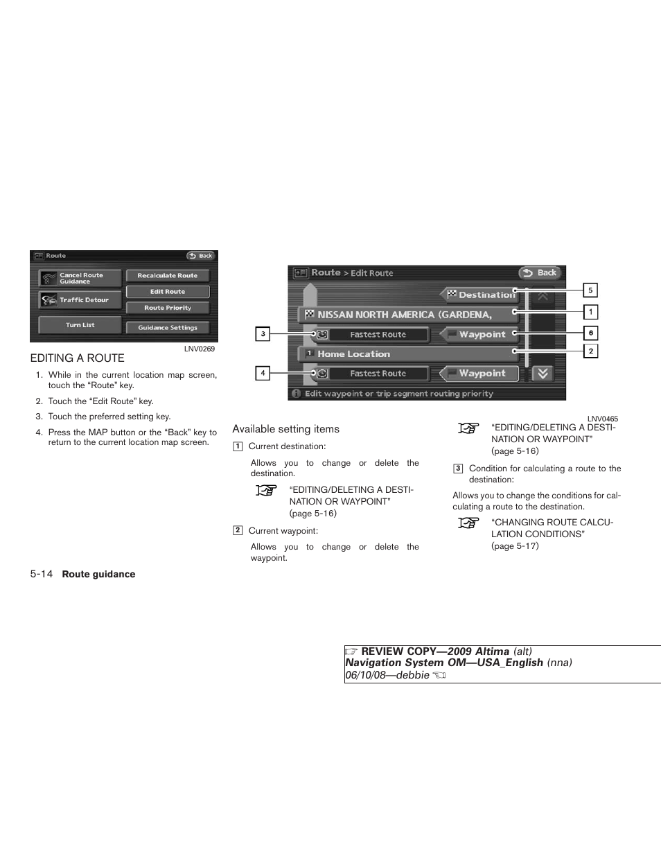 Editing a route -14 | NISSAN 2009 Altima Coupe User Manual | Page 121 / 238