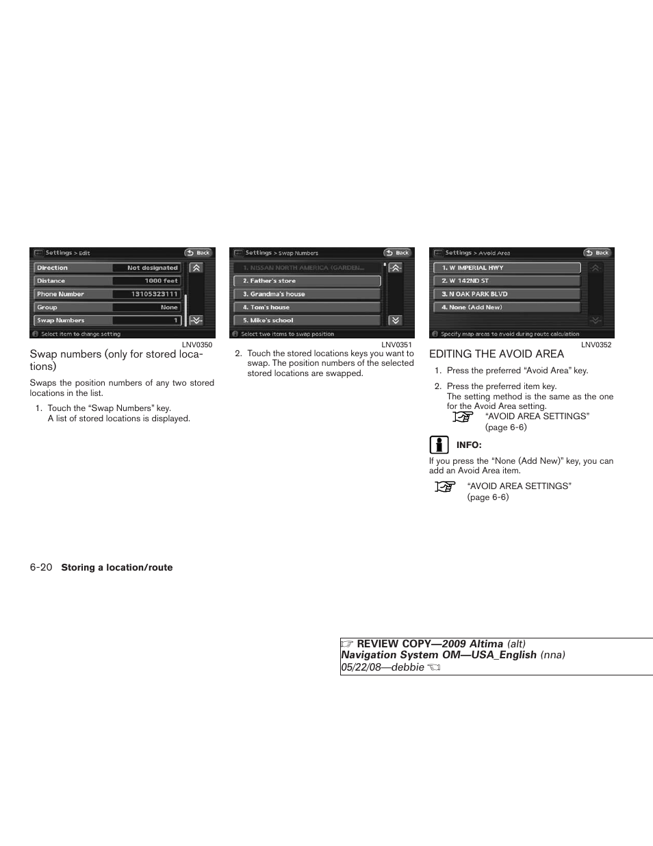 Editing the avoid area -20 | NISSAN 2009 Altima Coupe User Manual | Page 155 / 238