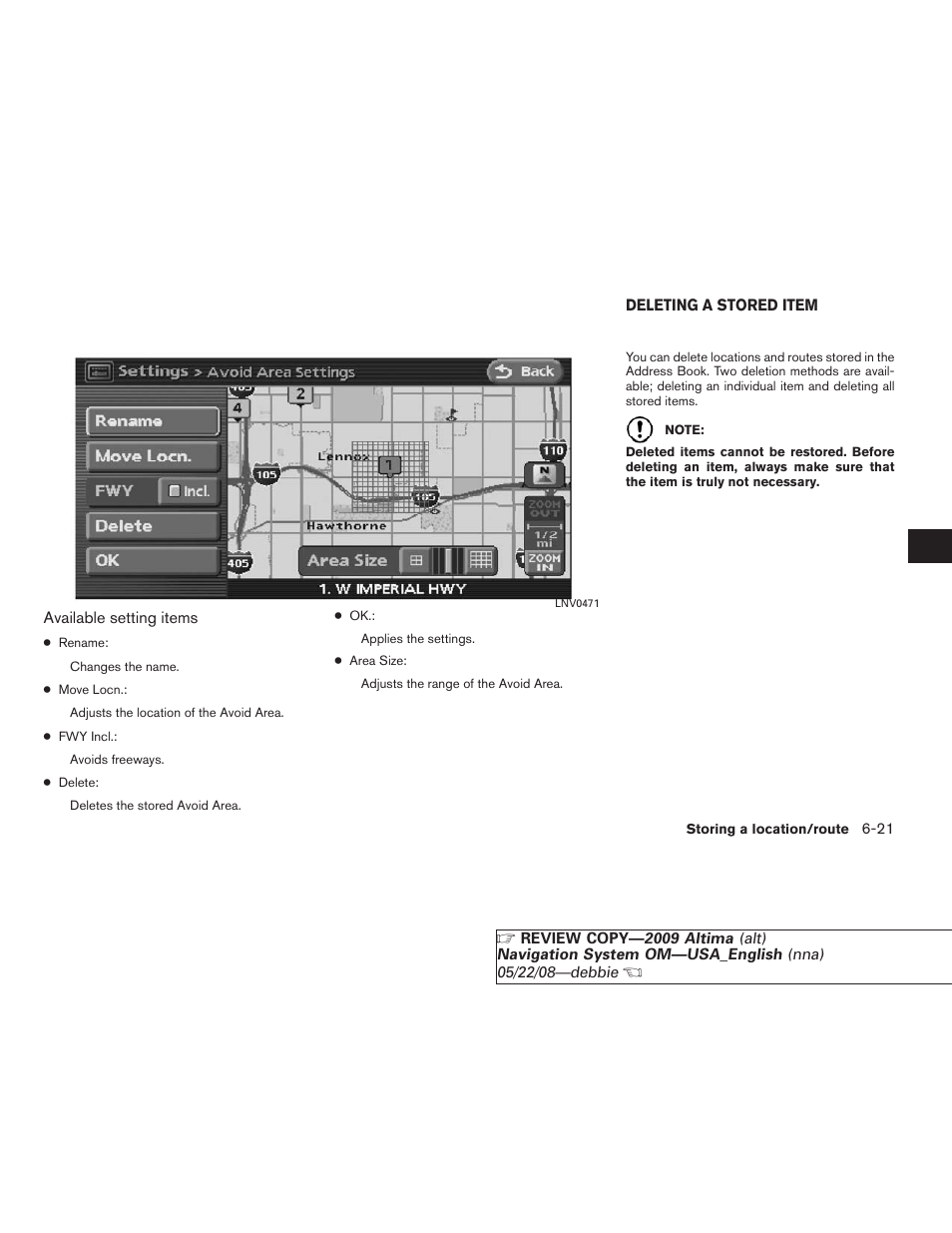 Deleting a stored item -21 | NISSAN 2009 Altima Coupe User Manual | Page 156 / 238