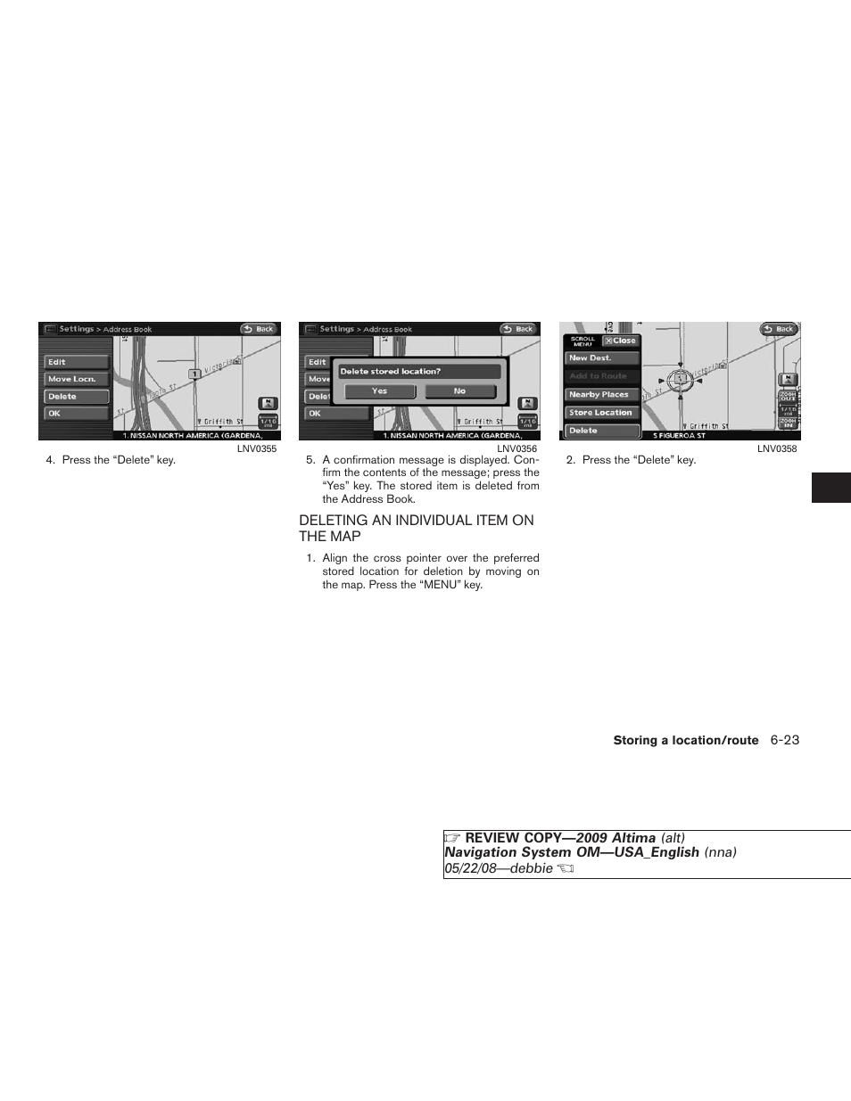 Deleting an individual item on the map -23 | NISSAN 2009 Altima Coupe User Manual | Page 158 / 238