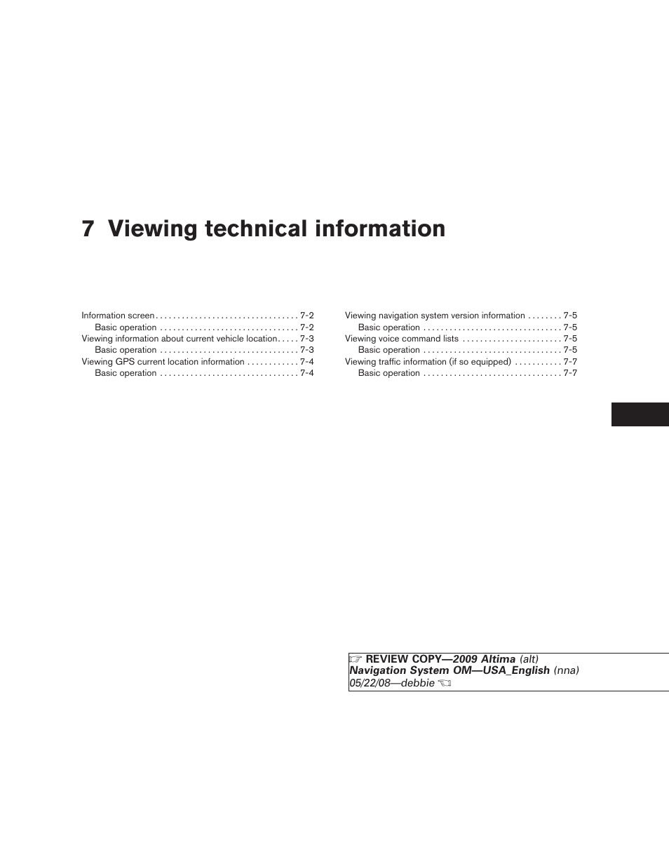 Viewing technical information, 7 viewing technical information | NISSAN 2009 Altima Coupe User Manual | Page 164 / 238