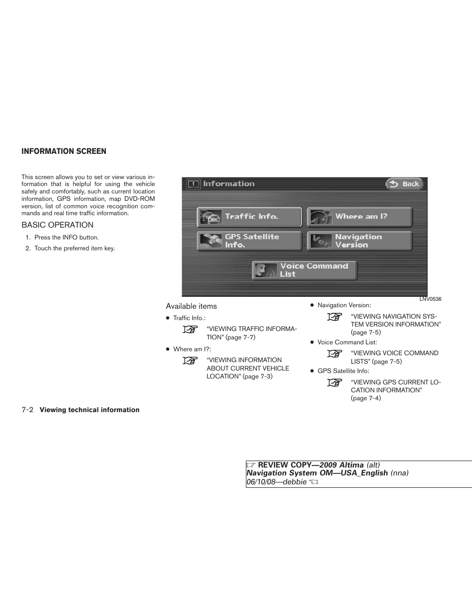 Information screen -2, Basic operation -2 | NISSAN 2009 Altima Coupe User Manual | Page 165 / 238