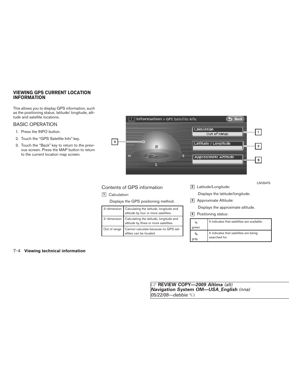 Viewing gps current location information -4, Basic operation -4 | NISSAN 2009 Altima Coupe User Manual | Page 167 / 238