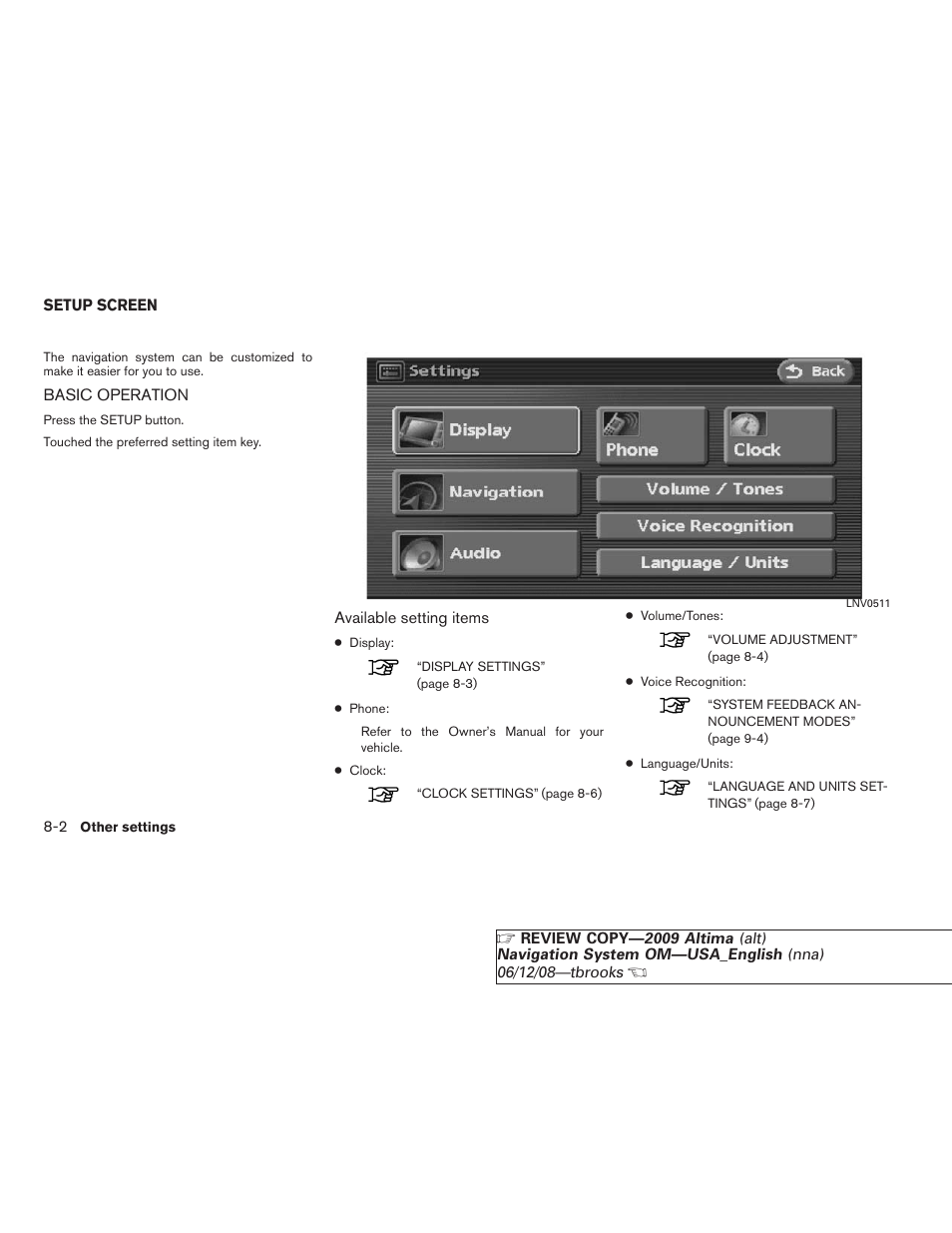 Setup screen -2, Basic operation -2 | NISSAN 2009 Altima Coupe User Manual | Page 177 / 238