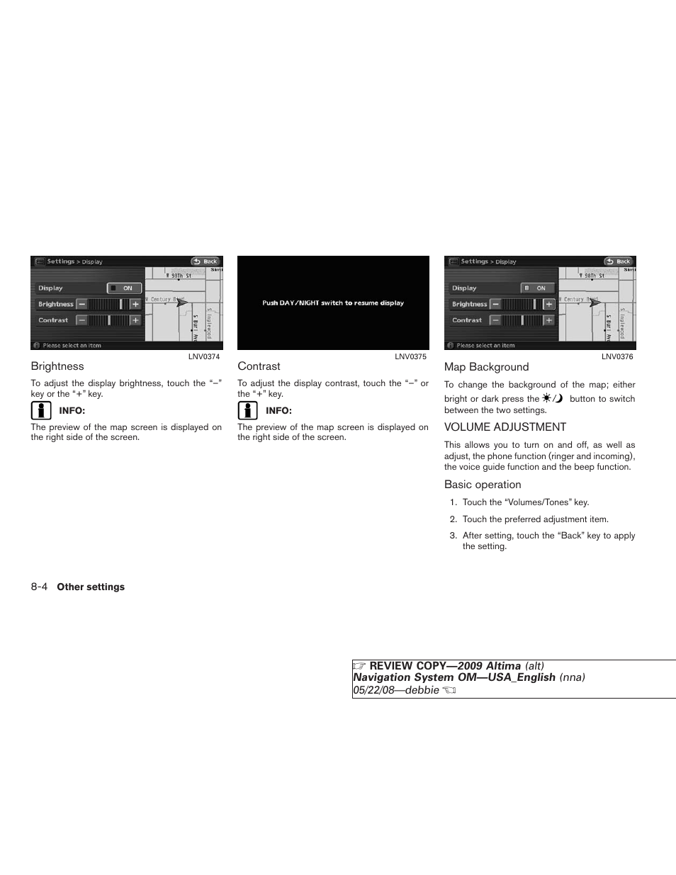 Volume adjustment -4 | NISSAN 2009 Altima Coupe User Manual | Page 179 / 238