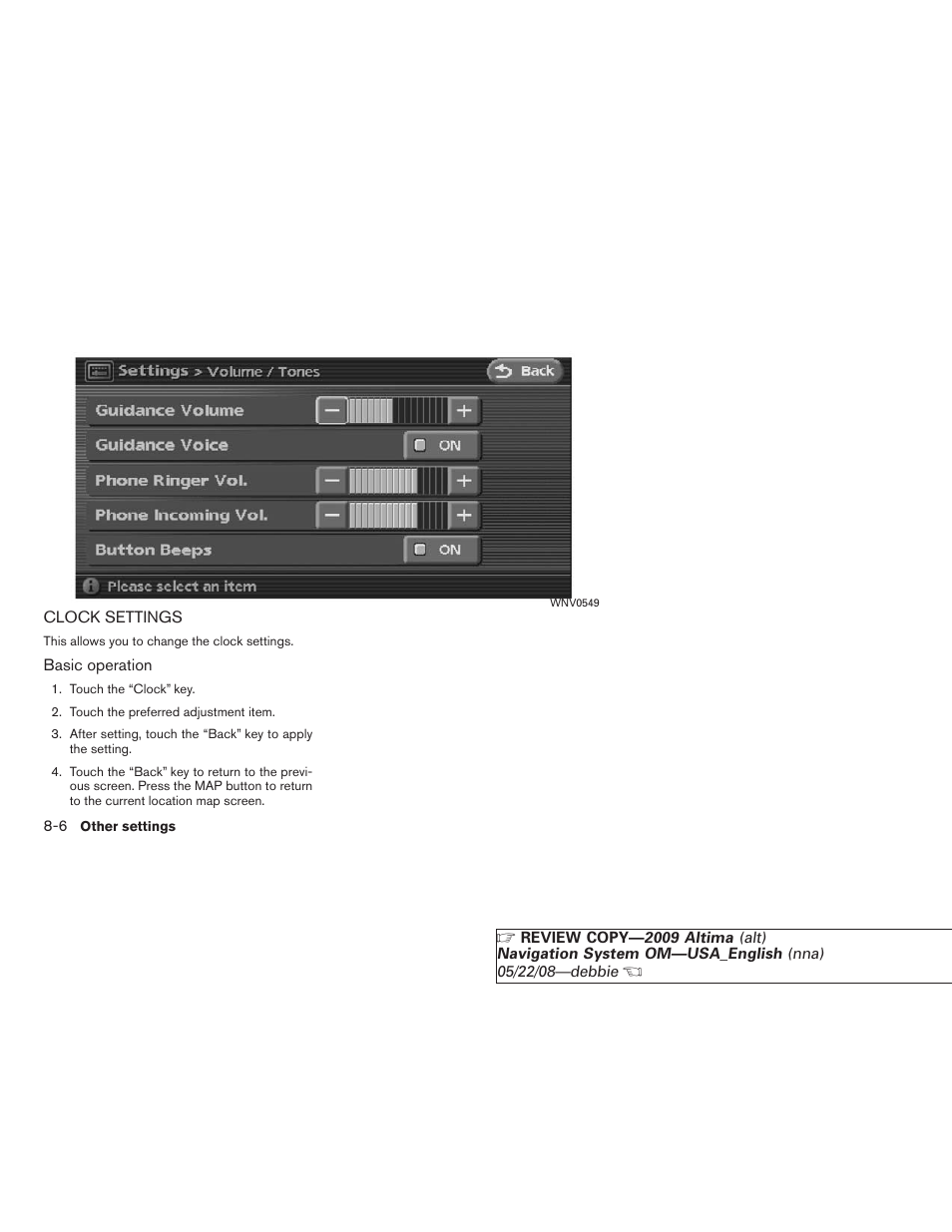 Clock settings -6 | NISSAN 2009 Altima Coupe User Manual | Page 181 / 238