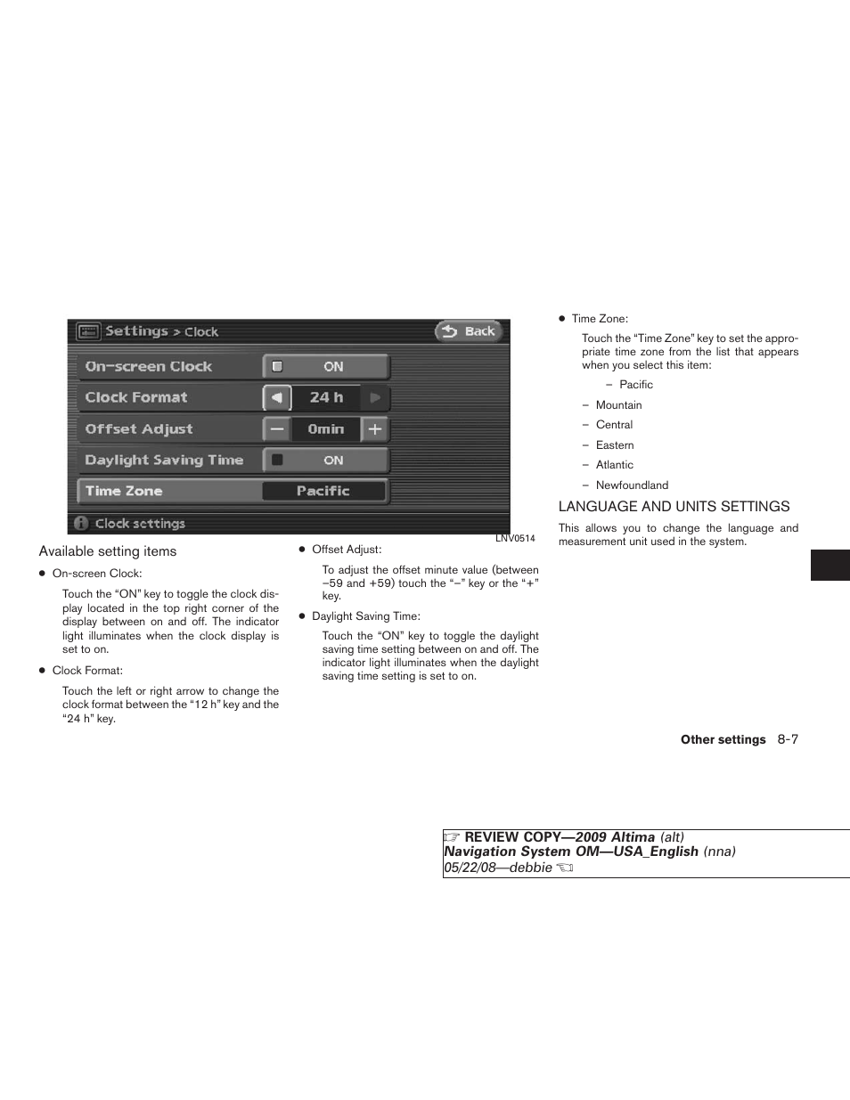 Language and units settings -7 | NISSAN 2009 Altima Coupe User Manual | Page 182 / 238