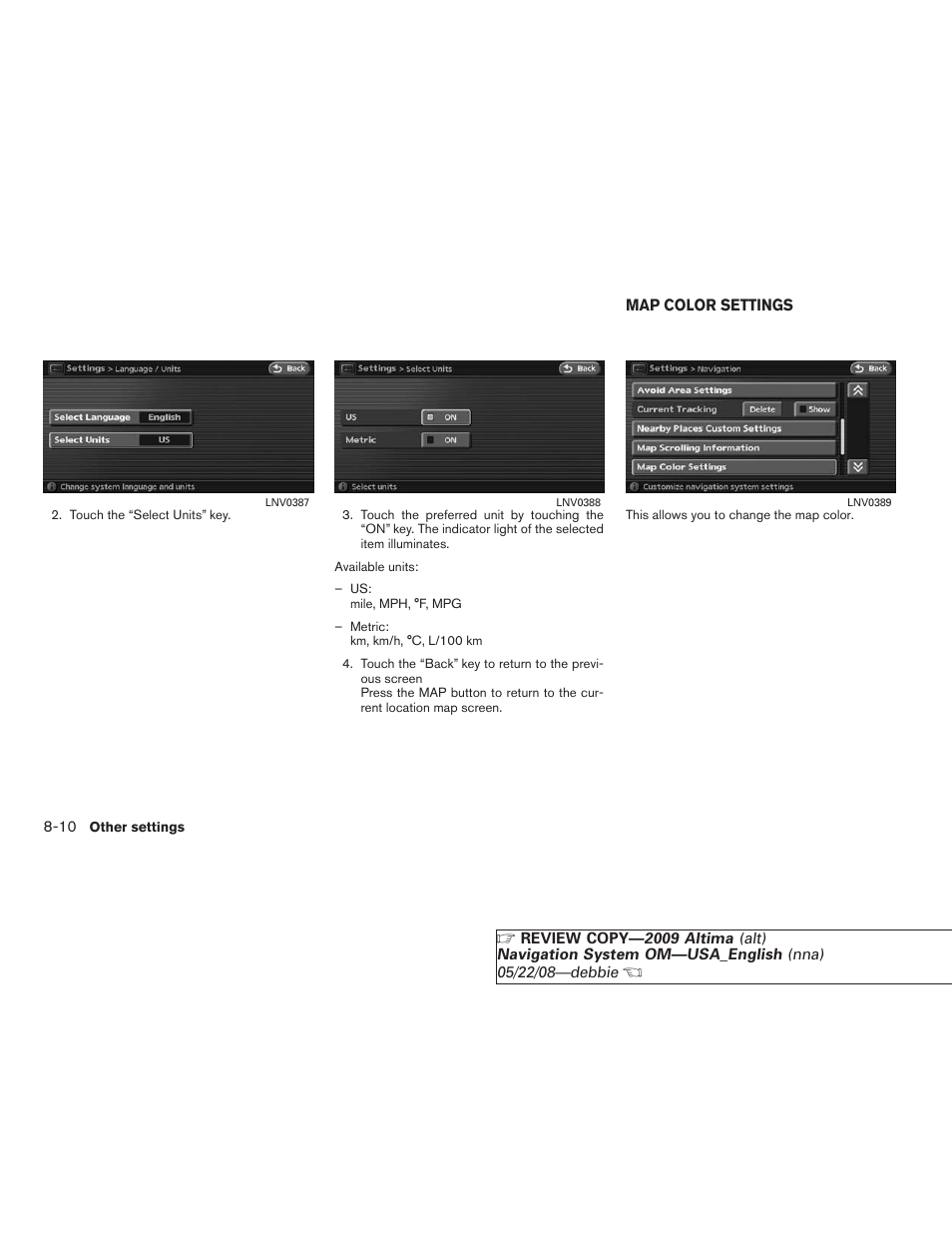 Map color settings -10 | NISSAN 2009 Altima Coupe User Manual | Page 185 / 238