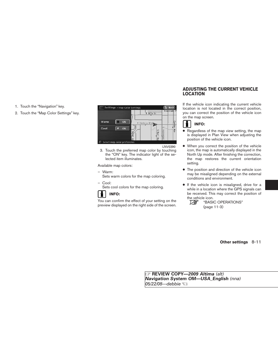 Adjusting the current vehicle location -11 | NISSAN 2009 Altima Coupe User Manual | Page 186 / 238