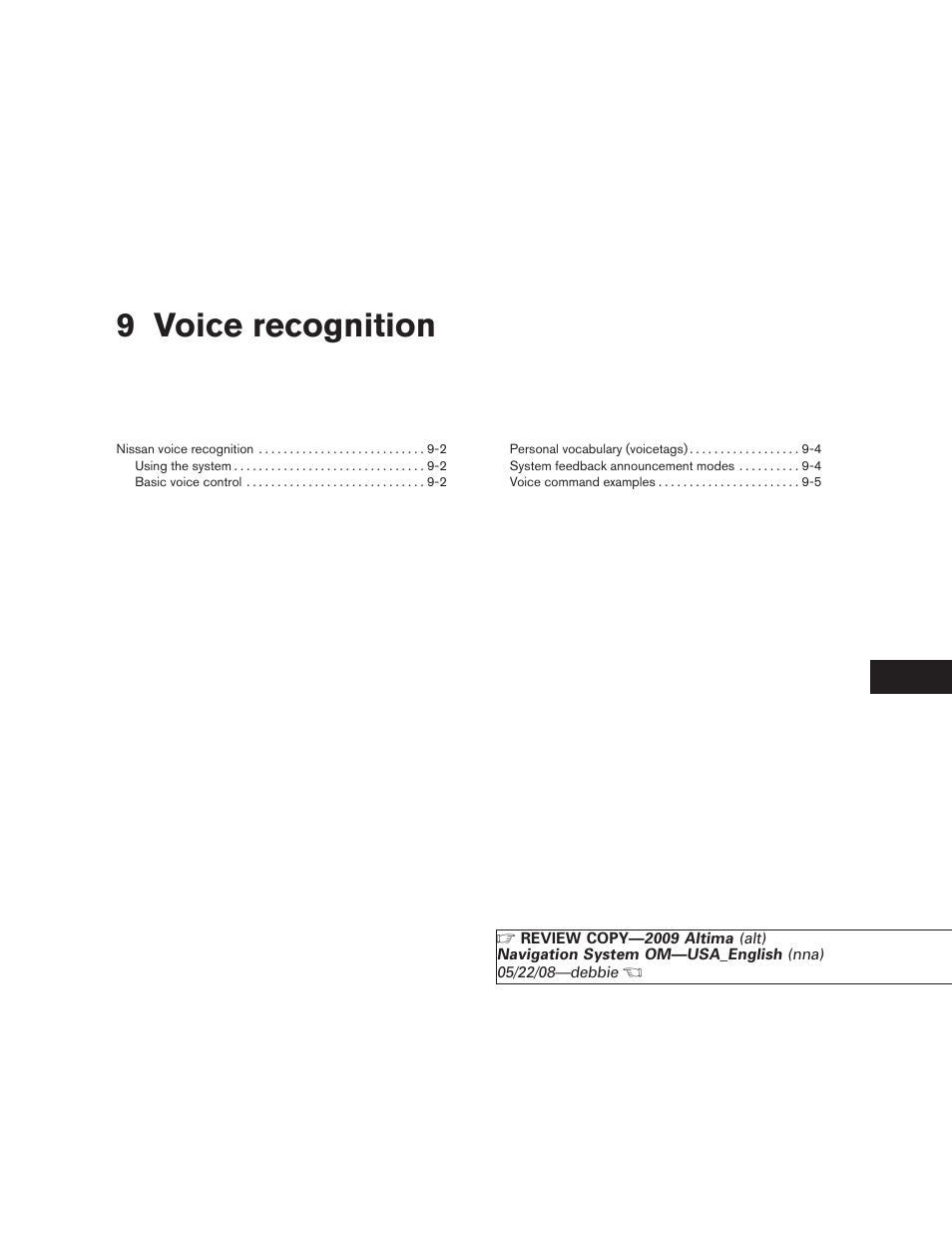 Voice recognition, 9 voice recognition | NISSAN 2009 Altima Coupe User Manual | Page 190 / 238