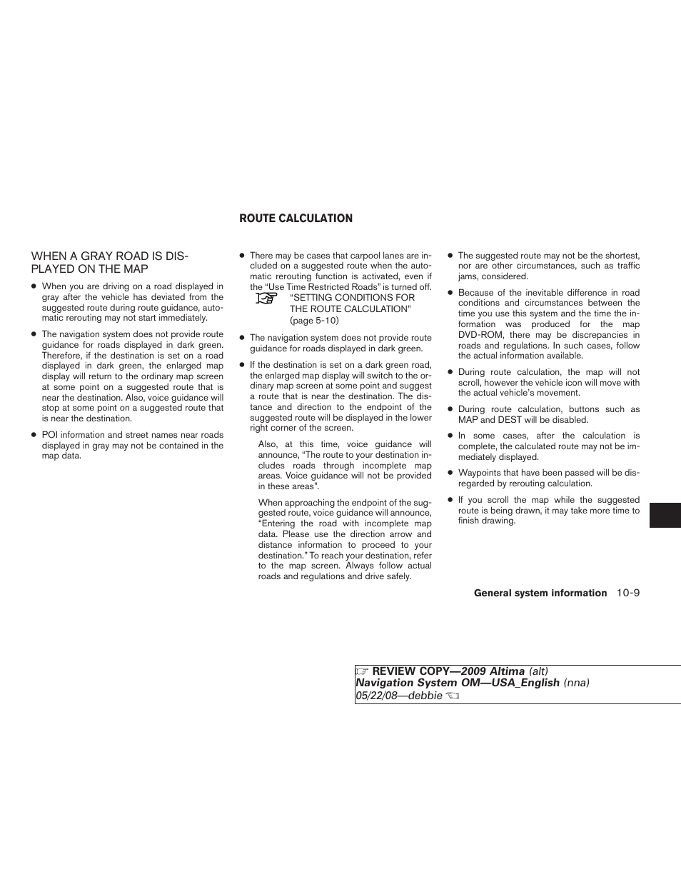 When a gray road is displayed on the map -9, Route calculation -9 | NISSAN 2009 Altima Coupe User Manual | Page 208 / 238