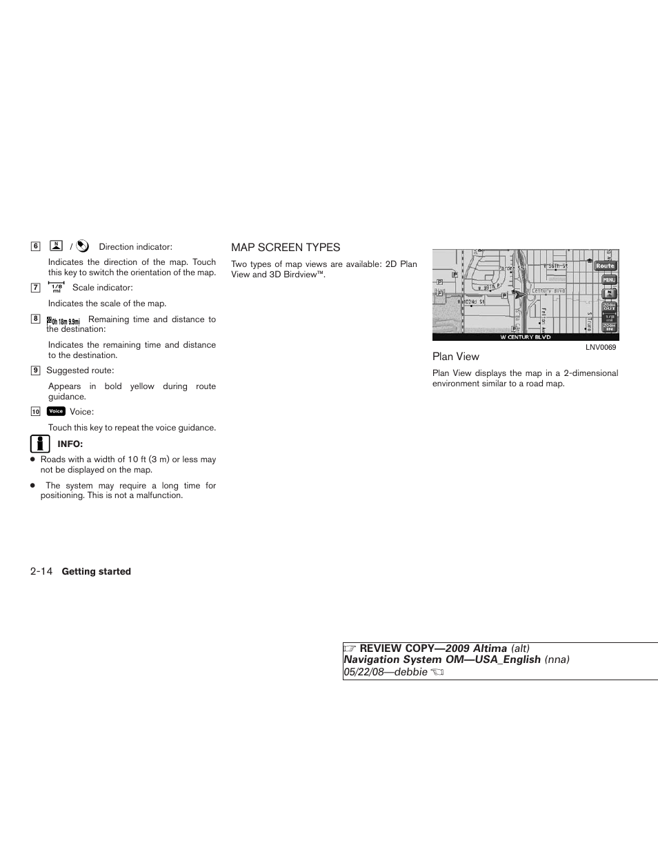 Map screen types -14 | NISSAN 2009 Altima Coupe User Manual | Page 21 / 238