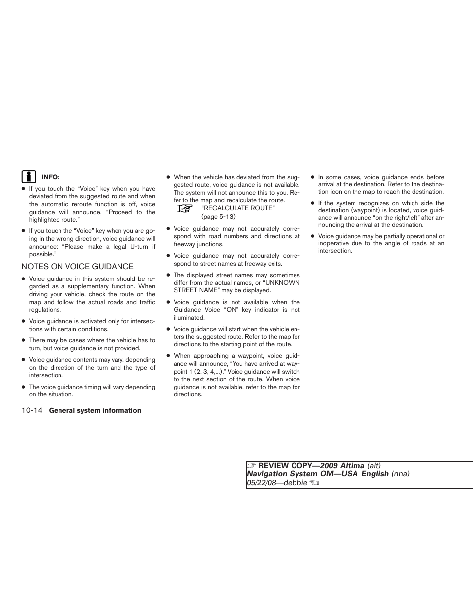 Notes on voice guidance -14 | NISSAN 2009 Altima Coupe User Manual | Page 213 / 238