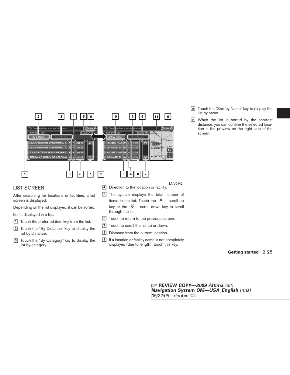 List screen -25 | NISSAN 2009 Altima Coupe User Manual | Page 32 / 238