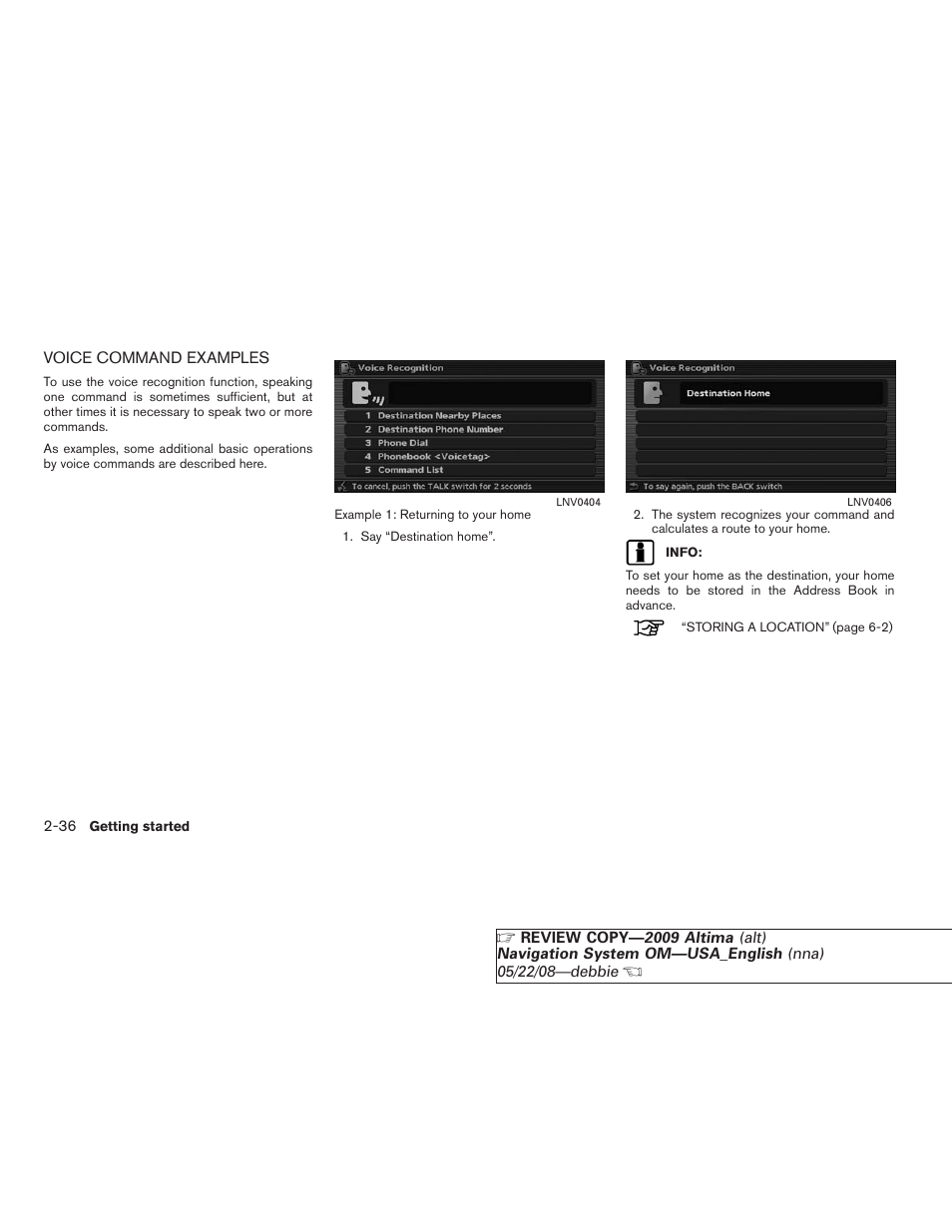 Voice command examples -36 | NISSAN 2009 Altima Coupe User Manual | Page 43 / 238