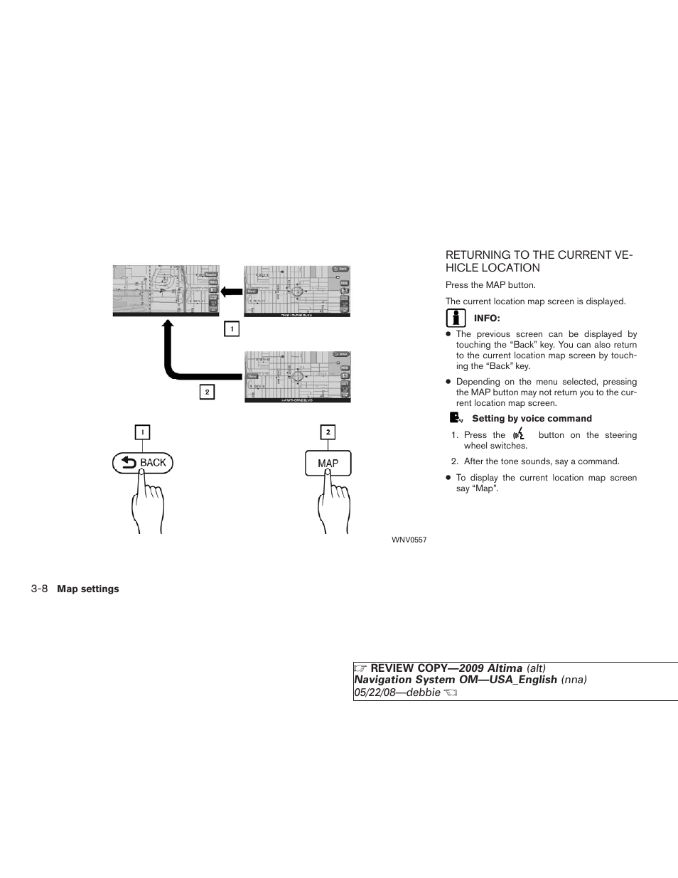 Returning to the current vehicle location -8 | NISSAN 2009 Altima Coupe User Manual | Page 53 / 238